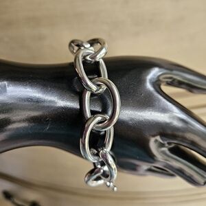 Claudia Lobão Chunky Silver Tone Chain Link Bracelet Designer Signed